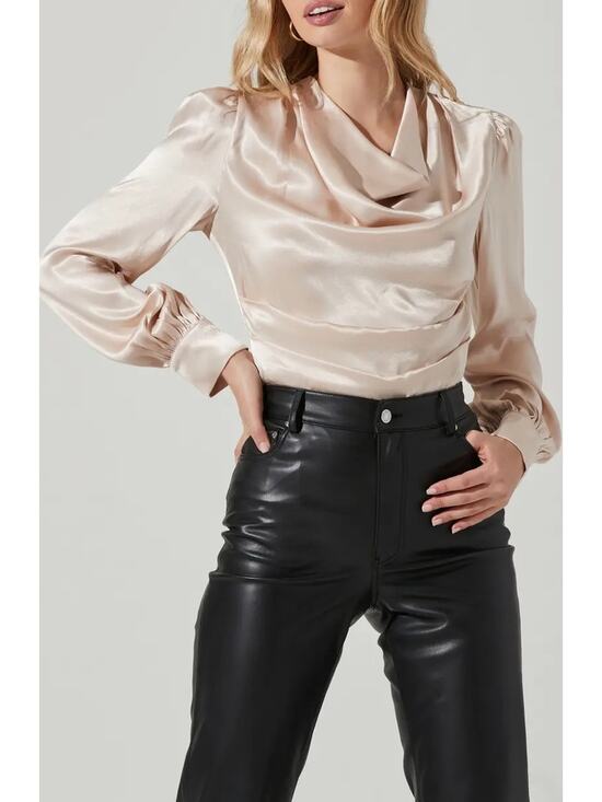 ASTR The Label Tops - ASTR the Label Lilith Satin Cowl Neck Long Sleeve Blouse Top Pink Size XS EUC